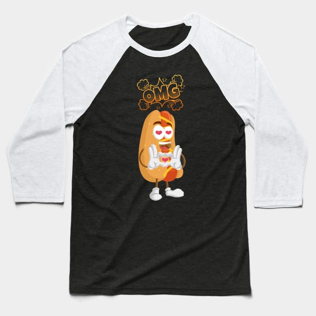 OMG Hot Dog Baseball T-Shirt by Charaf Eddine